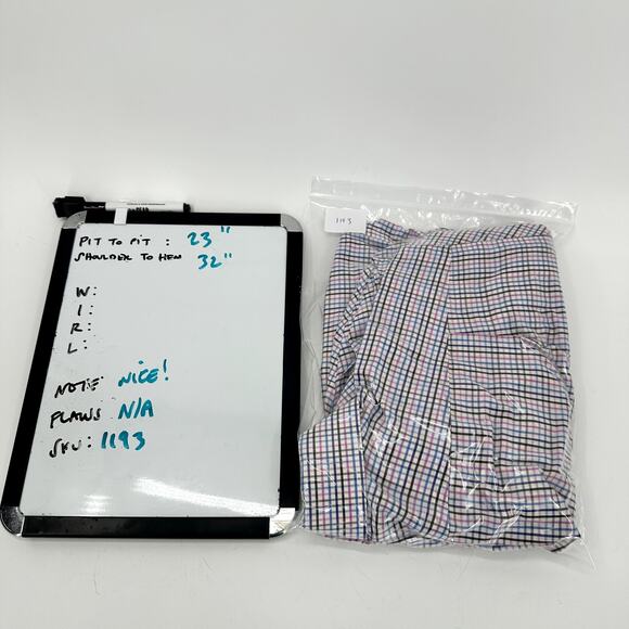 Peter Millar Shirt Mens 16.5 Button Up Long Nanoluxe Plaid Blue Pink White - Picture 8 of 8